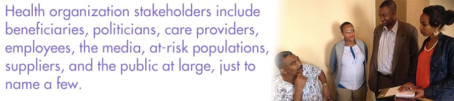 Governance Academy participants discussing stakeholder engagement: Esubalew Demissie, Seble Daniel, Jemal Mohammed, Frehiwot Getahun of MSH/LMG Ethiopia. Photo: MSH Staff